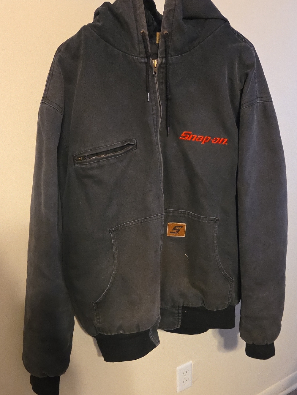 Snap On Jacket in Charcoal with Red Logo